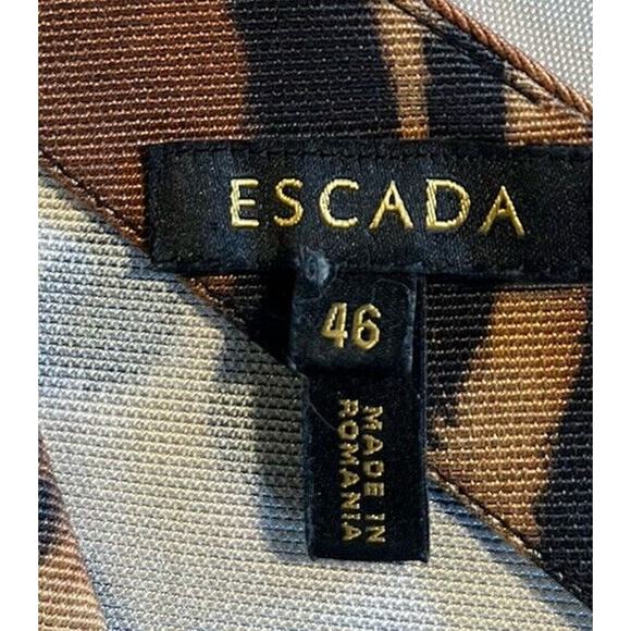 Escada Sheath Panel Dress Leopard Print SZ 46 US L V Neck Rouche Zip 2 Flaws - Picture 9 of 10